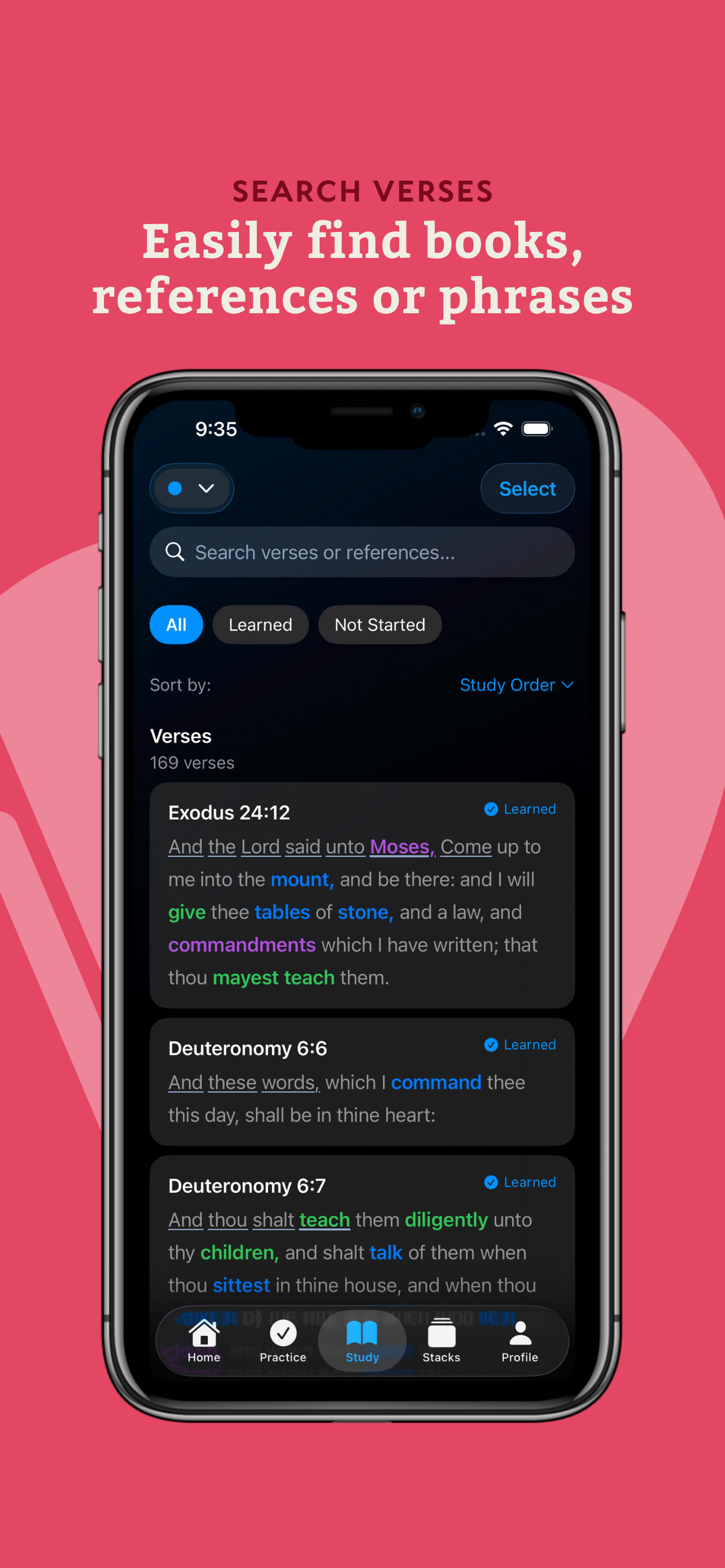 Search verses - Easily find books, references or phrases