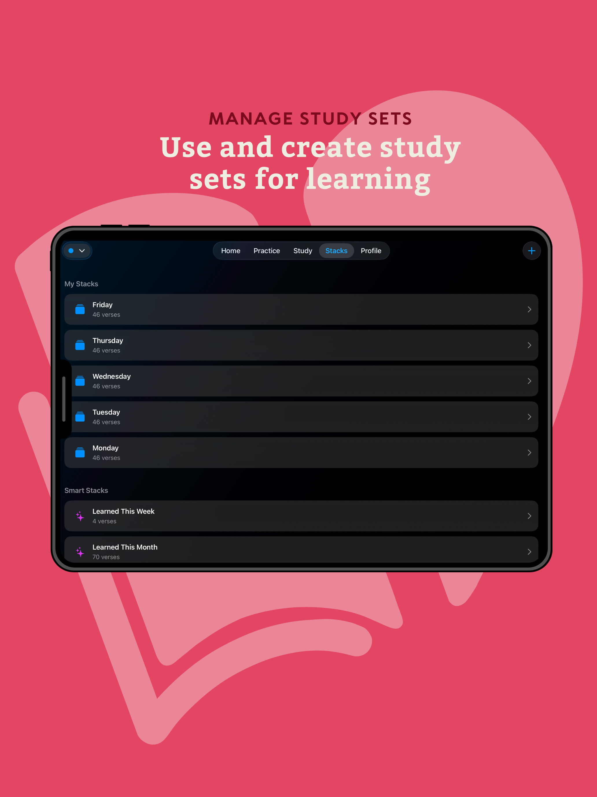 Manage study stacks on iPad - Use and create study stacks for learning