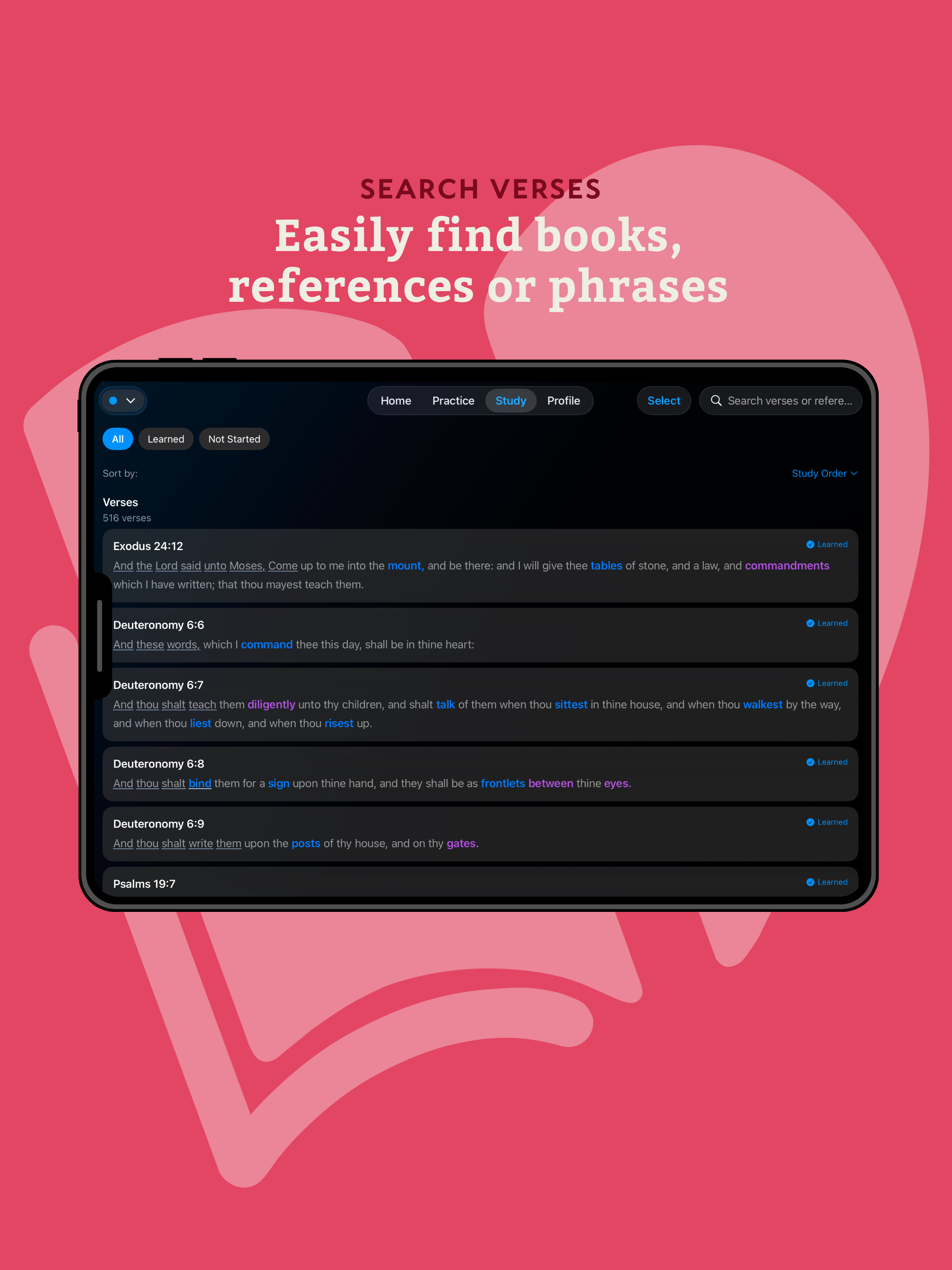 Search verses - Easily find books, references or phrases